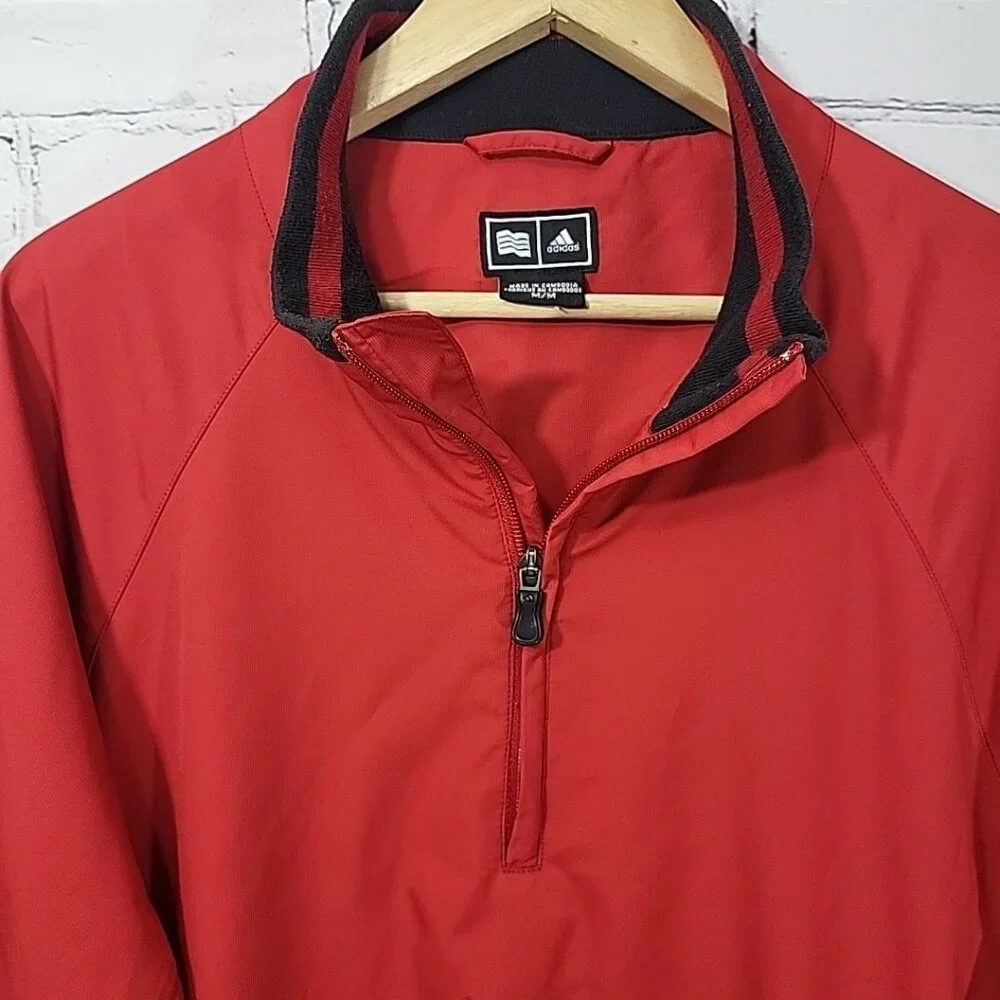 Adidas‎ ClimaProof Track Jacket Red Windbreaker Mens M Convertible Arms Pullover